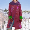 Manteau long ethnique bordeaux avec revers violet et broderies florales - S / Rose