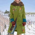 Manteau vintage en laine vert olive pour femmes avec broderies florales colorées - S / Vert