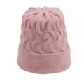 Pink cable knit beanie for women with a wide folded cuff and cozy soft texture - Pink