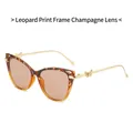 Cat eye sunglasses with leopard print frame and champagne lenses with gold metal temples - Leopard Frame Champagne Lens