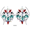 Floral pattern body jewel stickers with multicolor crystals in symmetrical X0005 design - X0005-Red Green Black Multicolor Style