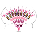 Pink and rainbow crystal rhinestone chest jewels body sticker design X0018 - X0018-Pink Iridescent Rhinestones