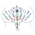 Iridescent crystal chest body jewelry with teardrop and square rhinestones for festivals - X0025-Silver Iridescent Multi-shape Chest Sticker
