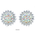 Iridescent AB crystal flower nipple stickers with silver beads in a pair set - X0033-Iridescent Rhinestone Round Pair