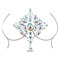 Self-adhesive colorful crystal chest tattoo sticker with teardrop and star rhinestones X0047 - X0047-Multicolor Iridescent Rhinestones