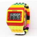Colorful building block LED digital watch with rainbow strap and square multi-color display - Red Edge Yellow Red A