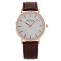 Minimalist quartz watch with rose gold case, white dial, and dark brown leather strap - Rose Gold Case Brown Strap