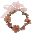 Detailed view of handmade brown rose floral wreath headband with realistic fabric petals - Brown