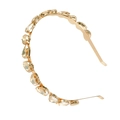 Slim golden metal headband with sparkling champagne crystal rhinestones on white background - Teardrop Gold Rhinestone