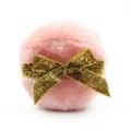 Pink plush powder puff featuring a sparkling gold glitter bow on a clean white background - 100*35MM Glitter Ribbon (Transparent Bag)