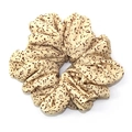 Oversized beige satin scrunchie with dark brown leopard print and elegant pleats - Large Yellow Dot