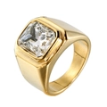 Men's square-cut clear zircon ring with a wide polished gold-plated stainless steel band - Gold White Zirconia / Size 9