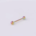 Rainbow surgical steel barbell body jewelry with iridescent finish on white background - Multicolor