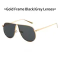 Modern oversized aviator sunglasses with gold metal frame and black grey lenses - Gold Frame Black Grey