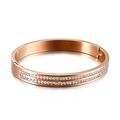 Elegant rose gold open bangle featuring a double row of white cubic zirconia stones - Rose Gold Style (KB125662-K)