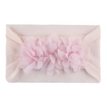 Soft pink nylon baby headband featuring three delicate chiffon flowers on a white background - Light Pink