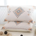 Pair of pure cotton gauze pillowcases with colorful geometric patterns in beige and blue - Blue Bohemian (Pair)