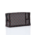 Black mesh makeup bag with red flocked heart patterns and zip closure for travel - Square (Red Heart) / Black Mesh Red Heart
