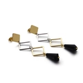 Fashion geometric long drop earrings with gold silver squares and black crystal teardrop - Gold & Silver