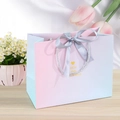 Pink and blue gradient gift bag with silver ribbon bow and elegant gold printed text - 18x16x10cm / Gradient Blue Pink-Silver Ribbon (Gold Heart)