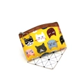 Close-up of bright yellow cartoon cat print coin purse with brown zipper on a graphic base - 037 Series-Yellow