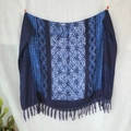 Navy blue tie-dye plaid cotton scarf with handmade knotted tassels for women - Dark Blue Rhombus Wave (2020-1-15)