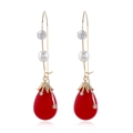 Elegantes pendientes de aro de plata 925 con colgantes de gota roja y perlas - Rojo