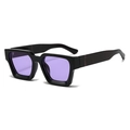 Retro thick black frame square sunglasses featuring translucent purple lenses - Black Marble Texture Frame Purple Lens