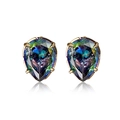 Colorful pear cut zircon earrings with golden four-claw setting on white background - Waterdrop - Mystic Rainbow