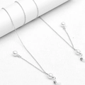 Catenina per occhiali in metallo argento con perle bianche e passanti in silicone - Perla Pendente Argento