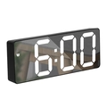Mirror digital alarm clock with black shell and white LED display showing 6:00 - Rectangular Black Mirror White Light