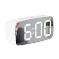 White digital mirror alarm clock with LED display and functional top buttons in home setting - Curved White Mirror White Light