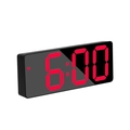 Black rectangular LED mirror alarm clock with a bright red digital display on white background - Rectangular Black Face Red Light