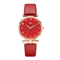 Fashionable red leather women's watch with rose gold case and numeral dial - Red