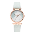 Women's rose gold quartz watch with mint green leather strap and palm leaf pattern dial - Sky Blue