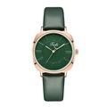 Minimalist ultra-thin women's watch with dark green leather strap and rose gold case - Green