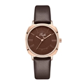 Minimalist ultra-thin ladies watch with brown leather strap and rose gold metal case - Brown