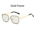 Oversized gold frame square cat-eye glasses with anti-blue light clear lenses - Gold