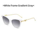 Cat eye sunglasses with white frames, golden butterfly temples, and gradient grey lenses - White Frame Gradient Grey Lens