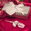 Detailed view of a crystal rose souvenir in a heart-patterned gift box with red velvet - Silver Plated Clear Bud Silver Box