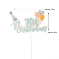 Blauer Happy Birthday Kuchendeko mit bunten Ballons und Partyhut, Breite 13 cm - Blauer Partyhut Ballon Herz Happy Birthday Stil