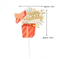 Golden Happy Birthday gift box cake topper with ribbons for party decoration - Red Bow Gift Happy Birthday Style
