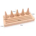 Beech wood jewelry display stand with 5 conical ring holders and 3 long slots - 5 Cones + 3 Row Slots