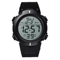 Digital sports watch in black featuring large dial display with calendar and backlight - 601 White