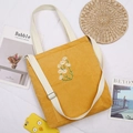 Yellow corduroy tote bag with embroidered daisy and adjustable shoulder strap - Yellow