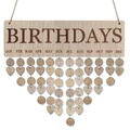 Detail of wooden birthday calendar plaque with hanging round and heart shaped tags - BIRTHDAYS (Design 1) (JM01066)