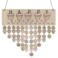 Detailed view of DIY wooden birthday calendar with round and heart-shaped pendants - HAPPY BIRTHDAYS (JM01063)