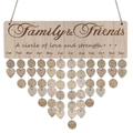 Detailed close-up of wooden family birthday calendar board with heart and circle tags - Family & Friends (Circle of Love) (JM01067)