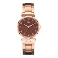 Detail of Tadi rose gold steel watch strap and brown sunburst dial with numerals - Brown