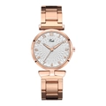 Women's rose gold minimalist quartz watch with silver sunray dial and metal link bracelet - White